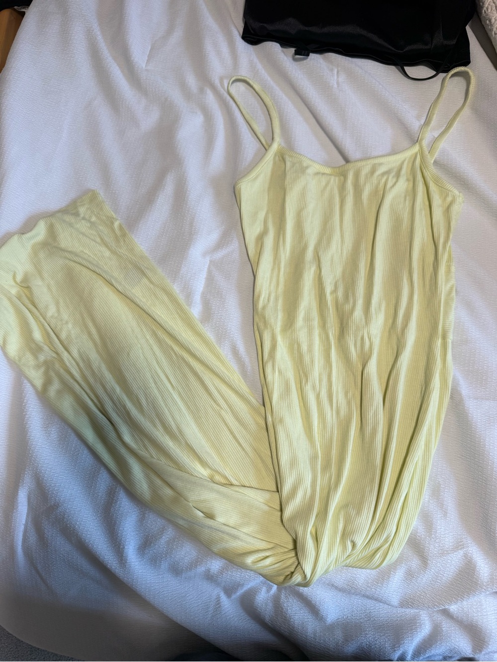 Light Yellow Ribbed Spaghetti Strap Maxi Dress